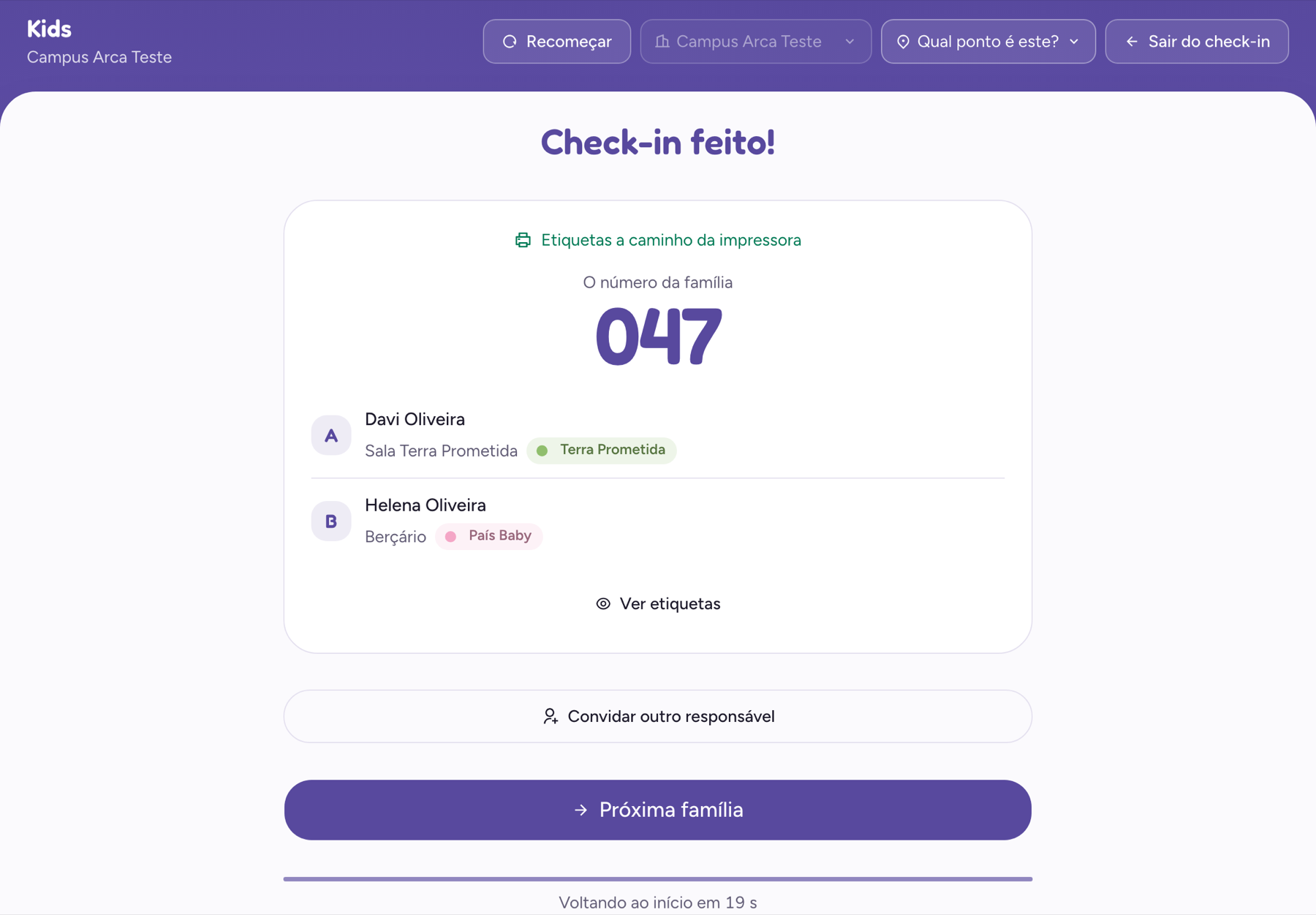 Check-in concluído no balcão